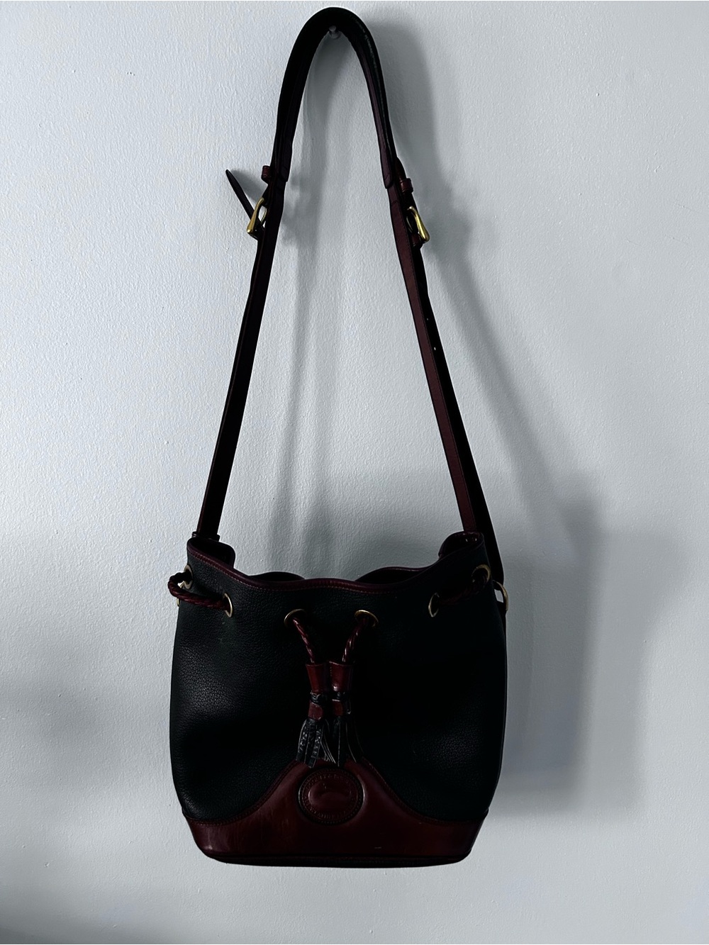 Vintage Dooney & Bourke dark navy and brown Leather Crossbody Bag